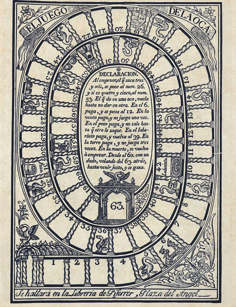 Juego de la oca del siglo xix de la imprenta de Juan Francisco Piferrer en Barcelona